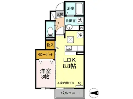ハピネス向中野(1LDK/1階)の間取り写真