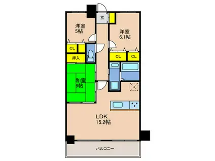 ネオシティ御崎公園(3LDK/3階)の間取り写真