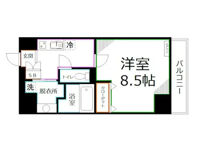 レジディア国立II(1K/4階)の間取り写真