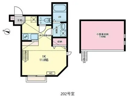フラットIZ(1K/2階)の間取り写真