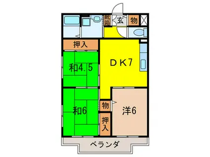 ウィステリア安倉(3DK/1階)の間取り写真