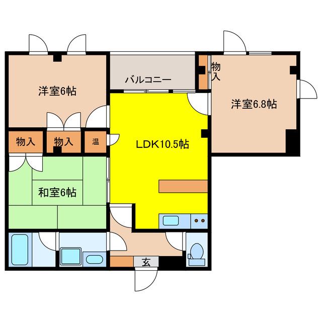 東塙田ロイヤルパレス(3LDK/2階)の間取り写真