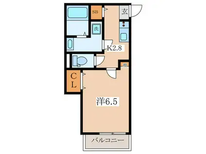 ベリエひばりヶ丘 弐番館(1K/2階)の間取り写真