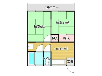 ブルーガーデン(2DK/2階)の間取り写真