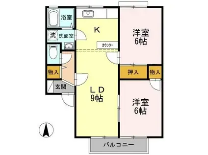 グレイスタウンII A(2LDK/1階)の間取り写真