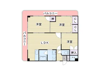 百舌鳥スクエアハイツ(3LDK/2階)の間取り写真