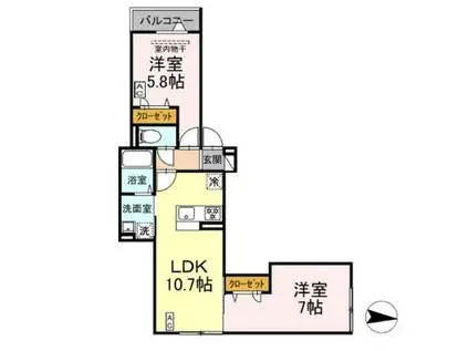 アンソレイエⅡ(2LDK/2階)の間取り写真