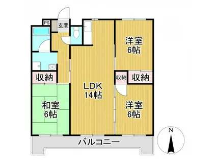 サンコーポ国分(3LDK/5階)の間取り写真
