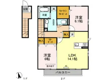 得蔵 弐番館(2LDK/2階)の間取り写真