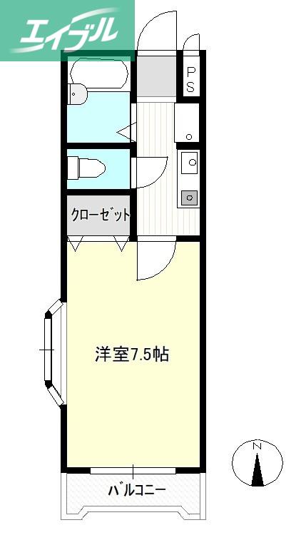 ウエストヒルズ野田D棟(1K/1階)の間取り写真