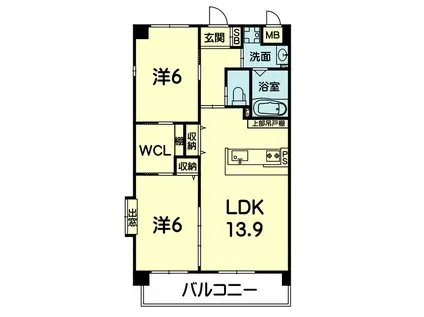 MONTINI黒髪(2LDK/2階)の間取り写真