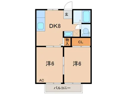 新緑と陽だまりのリモーネ(2DK/1階)の間取り写真