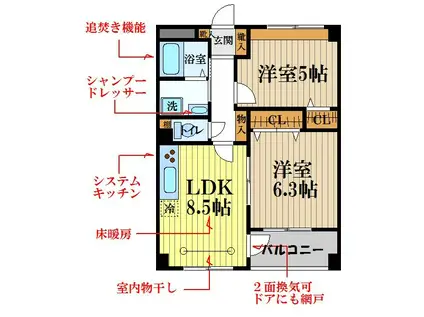 フォレスト壱番館(2DK/2階)の間取り写真