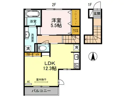 キャム月見山II(1LDK/2階)の間取り写真