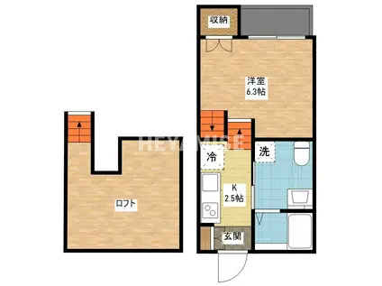 フォレスト旭(1SK/2階)の間取り写真