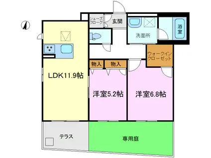 ルルアベル桂(2LDK/1階)の間取り写真
