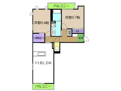 シャーメゾンヒルズIII(2LDK/2階)の間取り写真