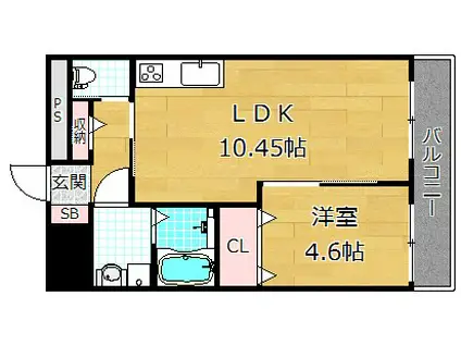 プラリア招提元町 A棟(1LDK/1階)の間取り写真