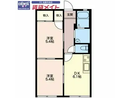 カーサSHIMOMURA(2DK/1階)の間取り写真