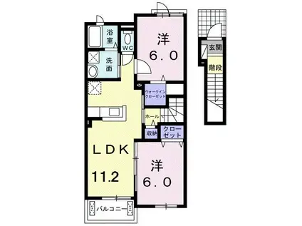 イーストオーブII(2LDK/2階)の間取り写真