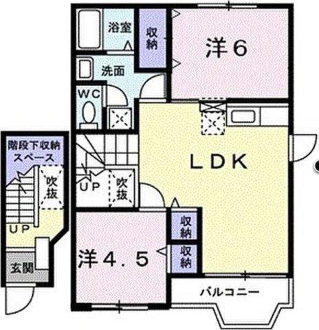 アンソレイエ南山手B(2LDK/2階)の間取り写真