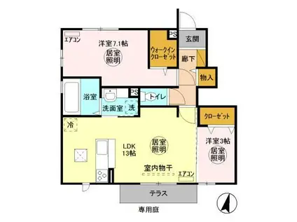 グランライト D(2LDK/1階)の間取り写真