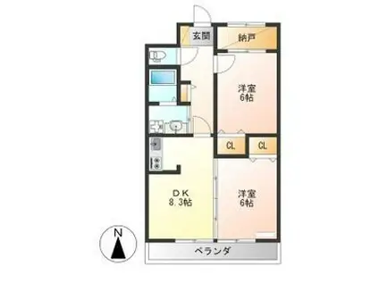 コーポプレーネ(2SDK/2階)の間取り写真