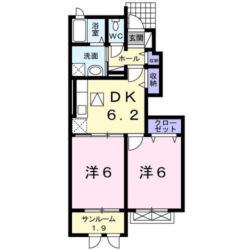 ピアッツアーレ I(2DK/1階)の間取り写真