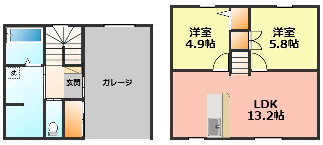 STONE VIILAGE石橋(2LDK/1階)の間取り写真