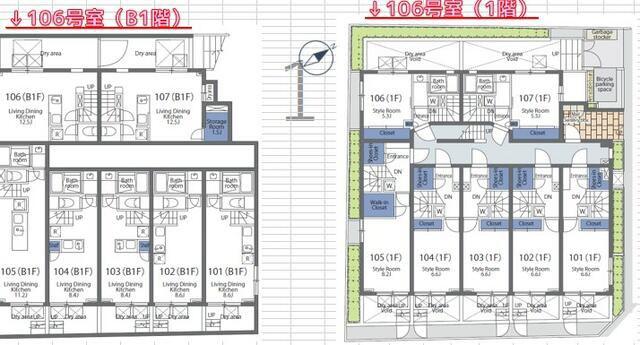 ミレドゥーエ下北沢I(1LDK/1階)の間取り写真