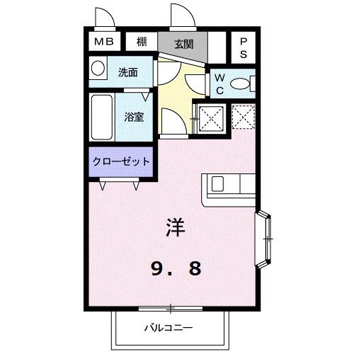 ベル・アンジュ(ワンルーム/2階)の間取り写真