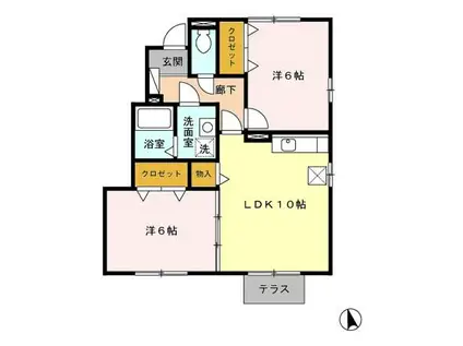 ラ・ピュセル B棟(2LDK/1階)の間取り写真