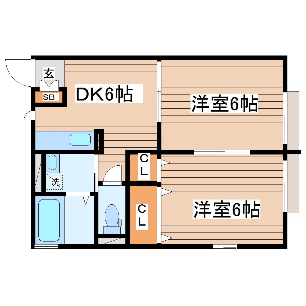レジデンス薬師堂A(2DK/2階)の間取り写真