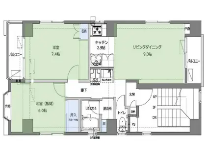 アゼリアガーデン(2LDK/3階)の間取り写真