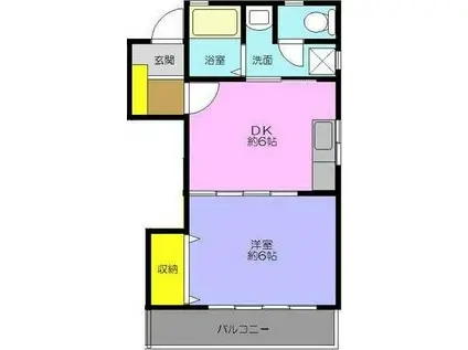 ユニバーシティ(1DK/2階)の間取り写真