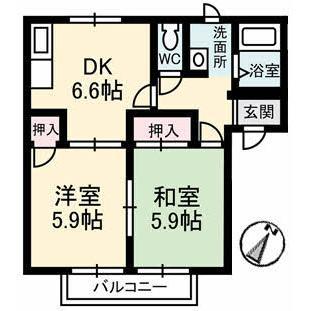 プラスペリティ(2DK/2階)の間取り写真