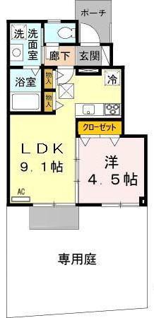 ラフィーネ林III(1LDK/1階)の間取り写真