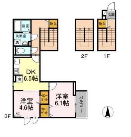 エクセリア滝野川(2DK/3階)の間取り写真