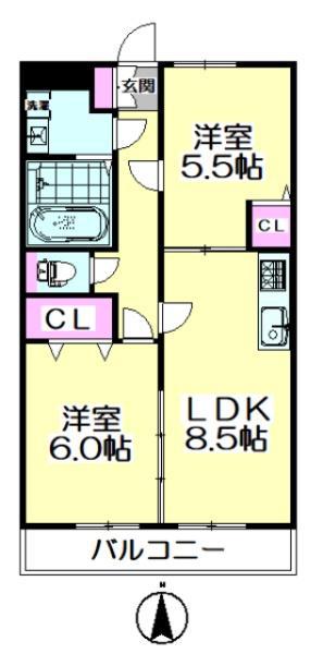 アヴァンセーヌ草加(2LDK/1階)の間取り写真