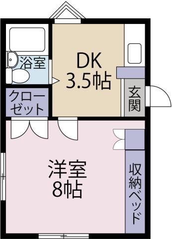 論田レインボーハイツ(1K/2階)の間取り写真