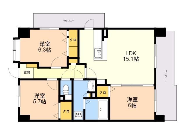 サンライトキャッスル(3LDK/6階)の間取り写真