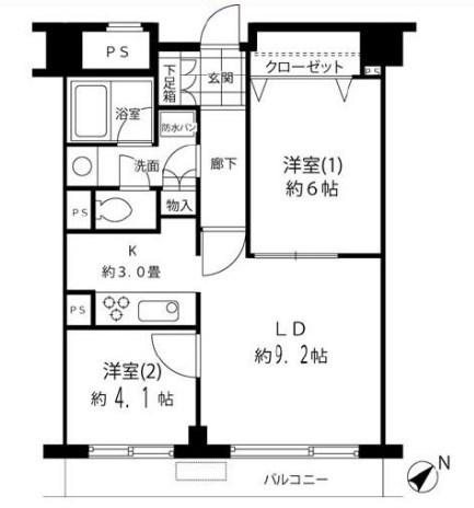 ルシマン月島(2LDK/12階)の間取り写真