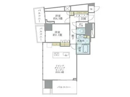 BRILLIA TOWER池袋(2LDK/29階)の間取り写真