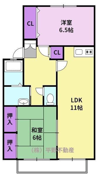 ハイカムール荒木(2LDK/1階)の間取り写真