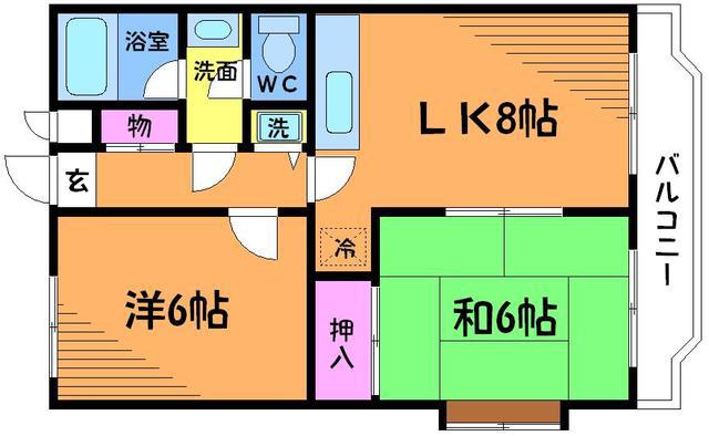 ライトフィールド調布(2DK/3階)の間取り写真