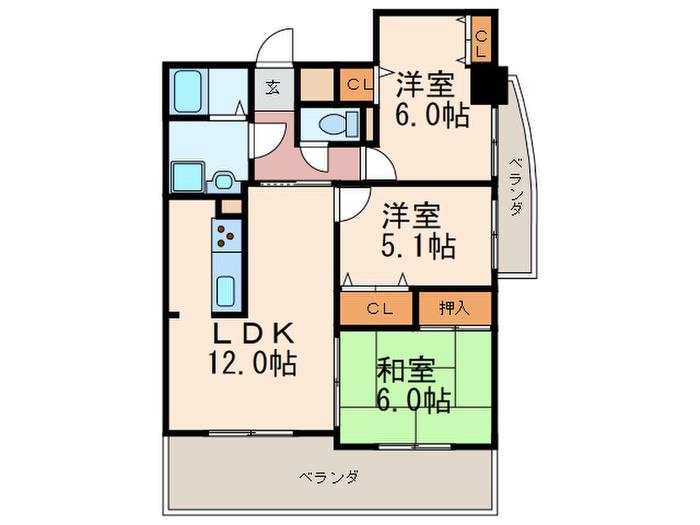 KIND HEART(3LDK/6階)の間取り写真