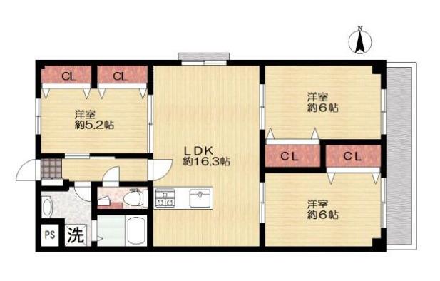 第3山内マンション(3LDK/4階)の間取り写真