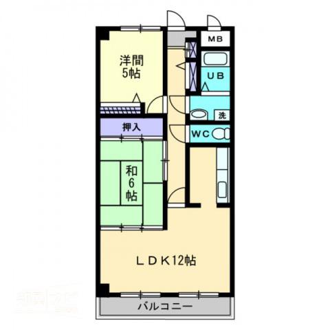 スカール上之町(2LDK/3階)の間取り写真