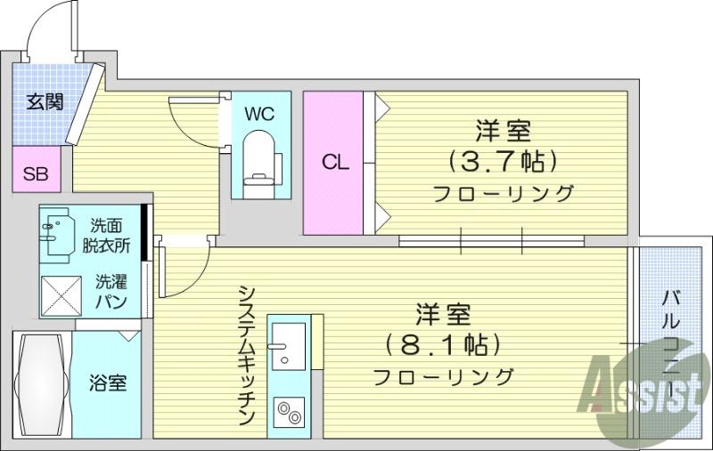 ALLIER PARK 上杉北(1LDK/2階)の間取り写真