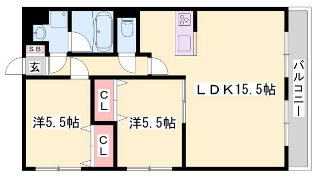 山陽電鉄本線 山陽姫路駅 徒歩2分 5階建 築6年(2LDK/4階)の間取り写真